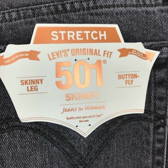 Levis Slim Skinny Jeans Black 501 Stretch 29 NEW - Picture 7 of 8